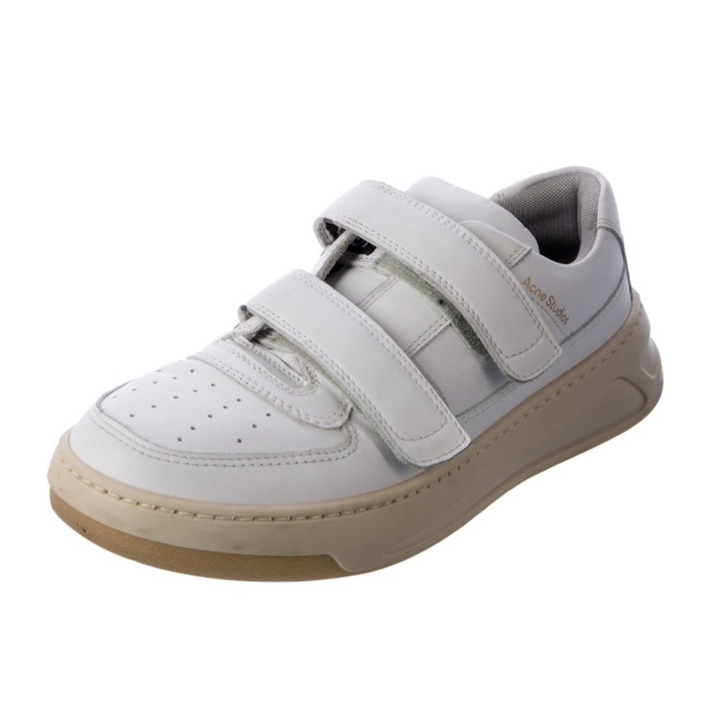 Acne White Leather Velcro Sneakers with Beige Sole